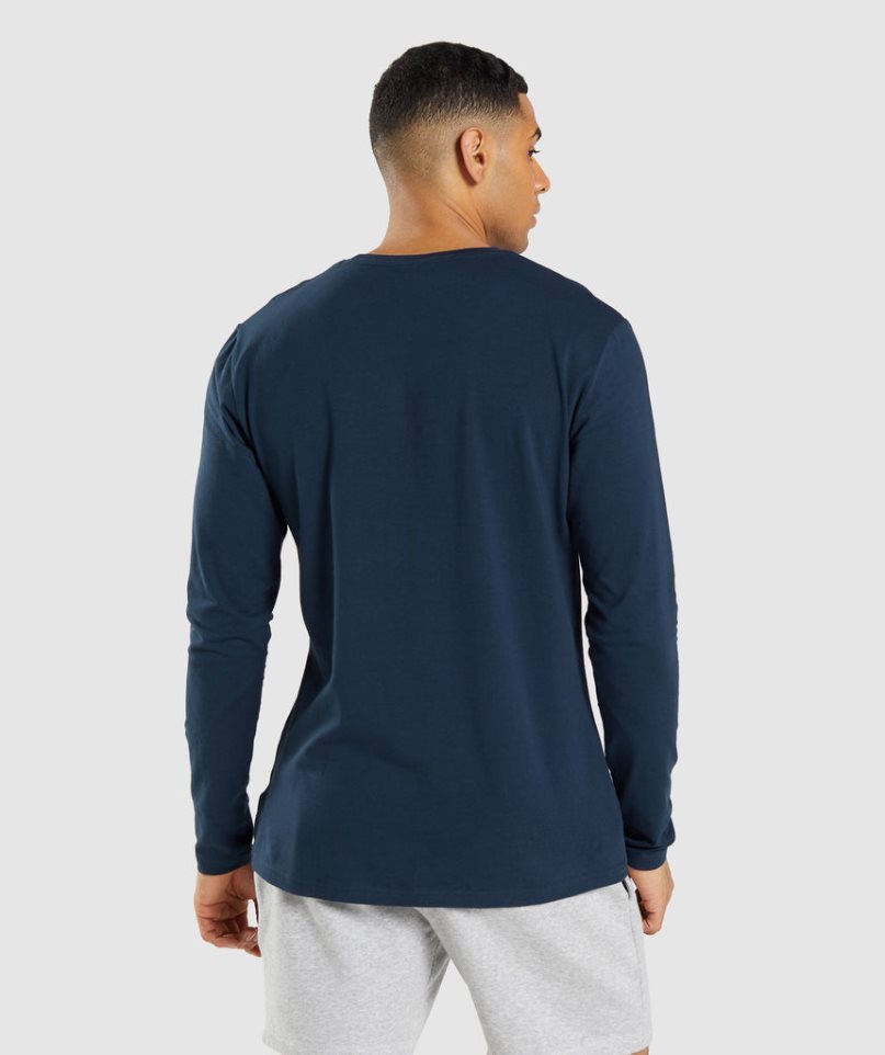 Men's Gymshark Essential Long Sleeve T-Shirts Navy | CA 5D7N16